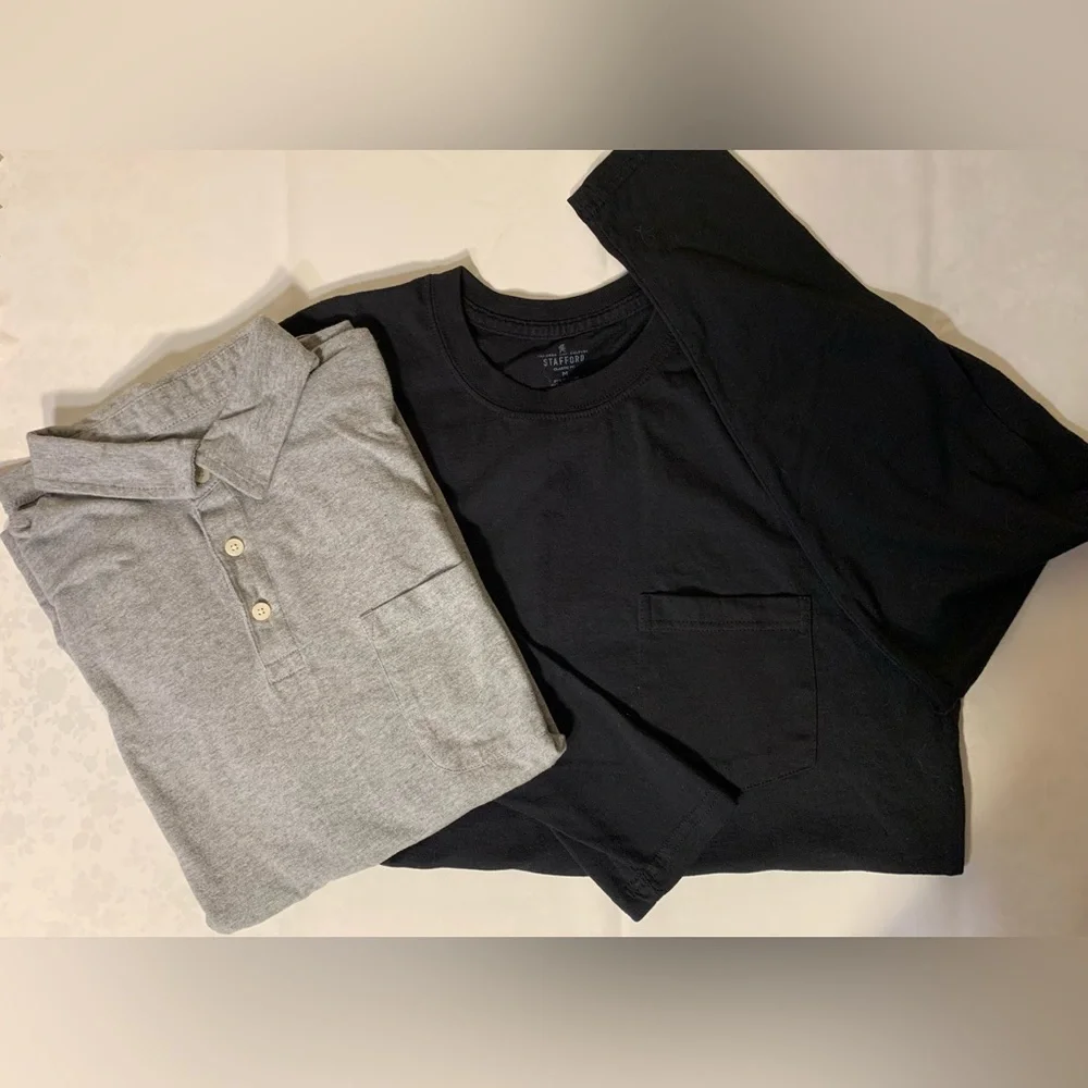 EUC Bundle of 2 Shirts: Short-Sleeve Super Soft Polo Tee, Long-Sleeve Black Tee - Picture 1 of 15